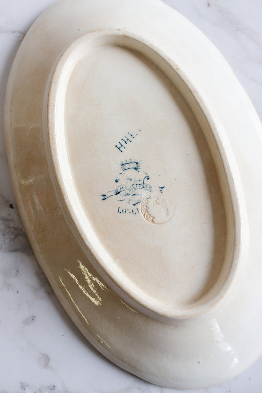 antique french longwy blue and white "oiseaux" ravier