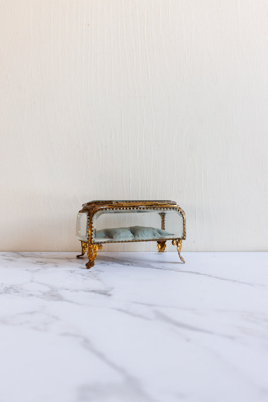 extra large turn of the century French gilt ormolu & beveled glass bijoux casket