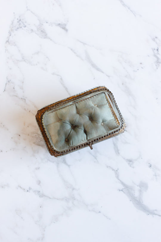 extra large turn of the century French gilt ormolu & beveled glass bijoux casket