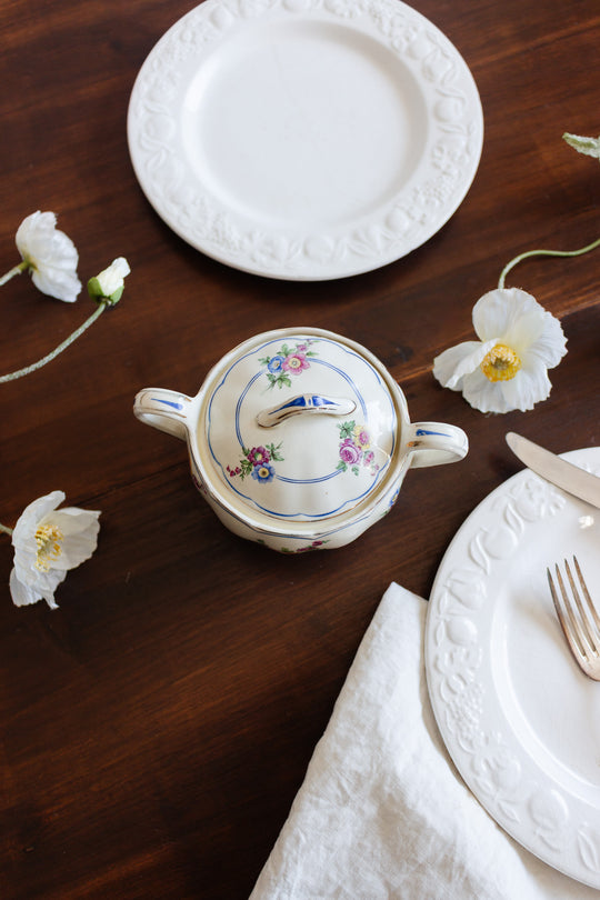 grindley England cream petals covered sugar dish
