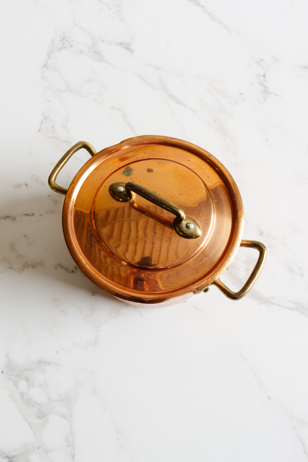 antique french copper pot with tin lining