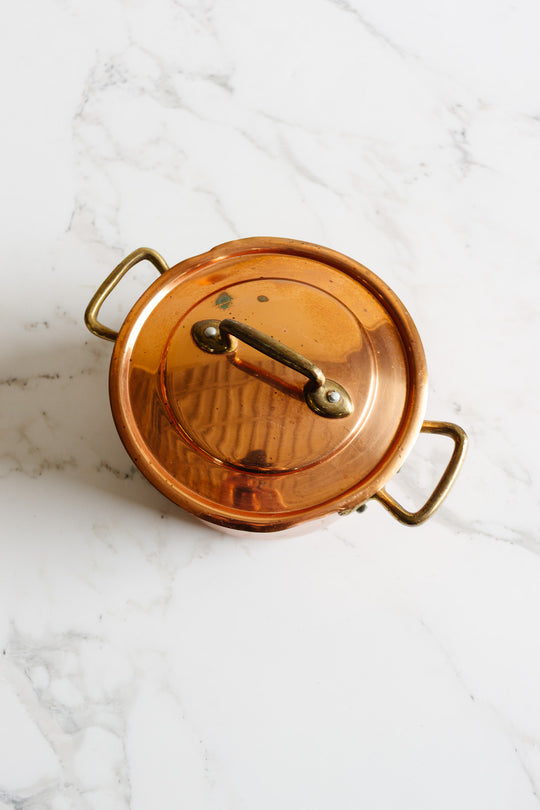 antique french copper pot with tin lining