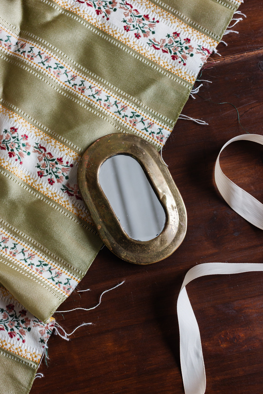 vintage french petite brass mirror