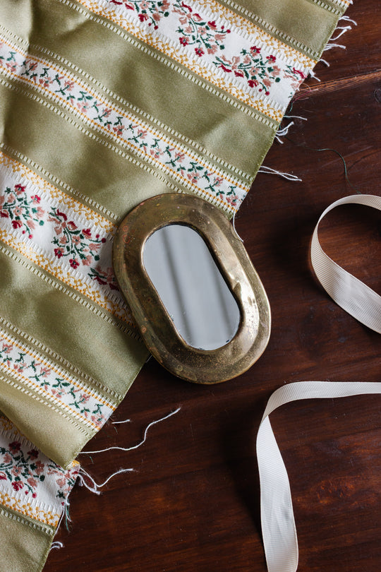 vintage french petite brass mirror