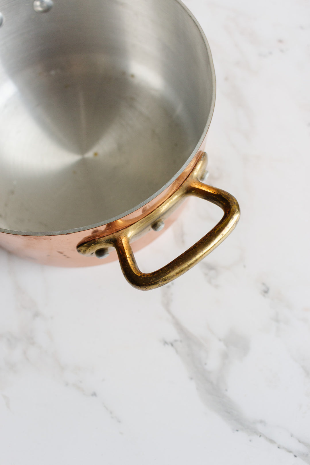 antique french copper pot with tin lining