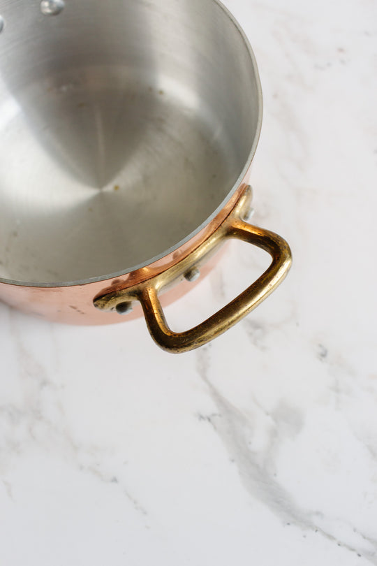 antique french copper pot with tin lining