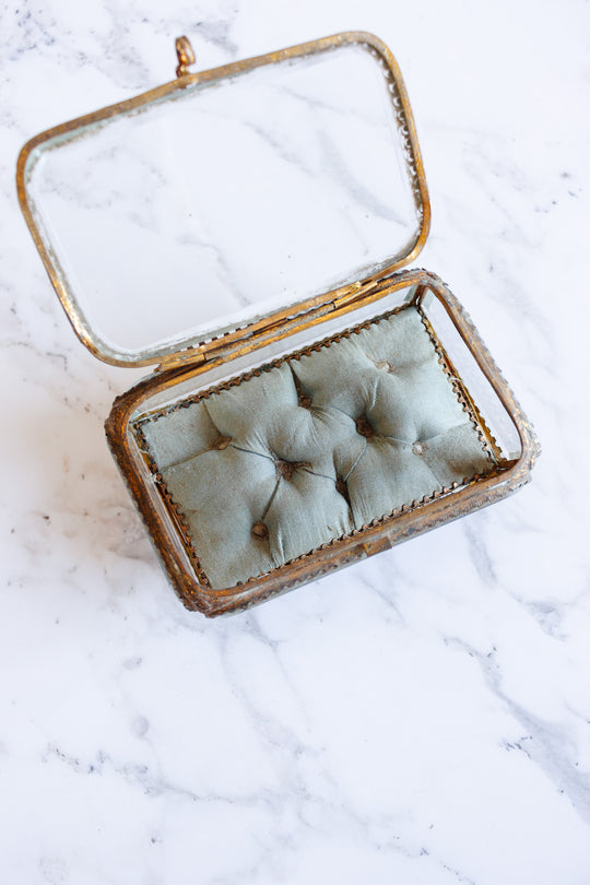 extra large turn of the century French gilt ormolu & beveled glass bijoux casket