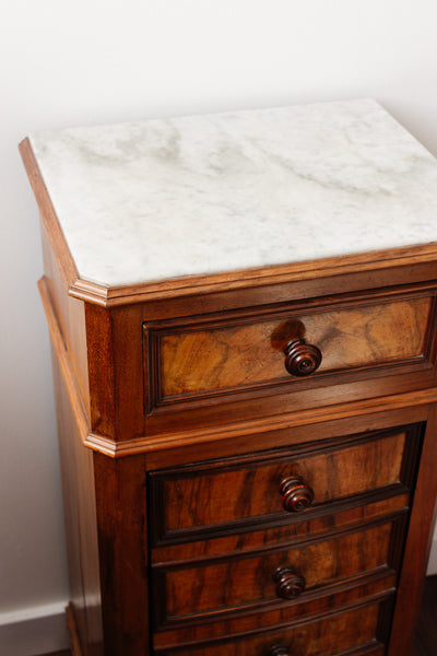 antique french marble topped "trompe l'oeil" nightstand
