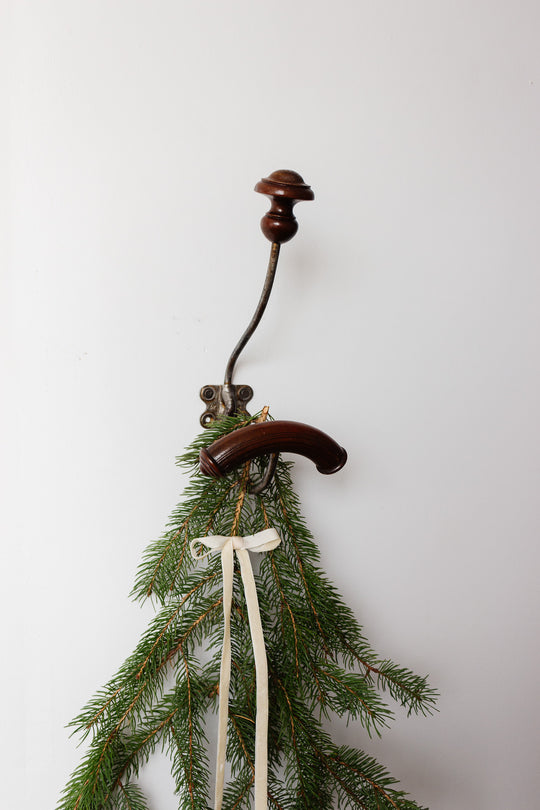 antique french wood and cast iron coat and hat hook