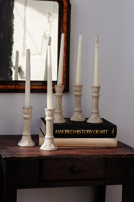 pair of vintage french cast plaster candlesticks