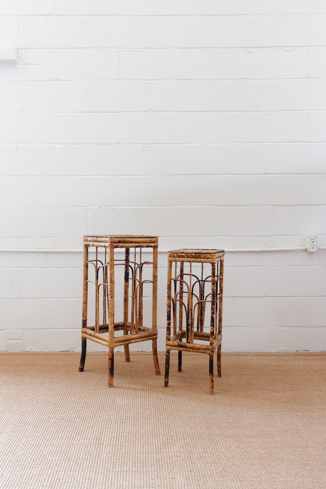 vintage burnt bamboo side table