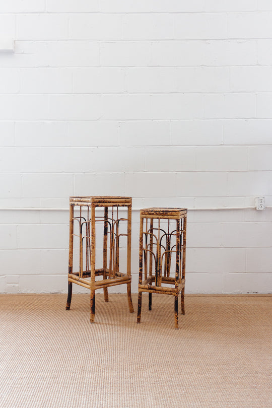 vintage burnt bamboo side table