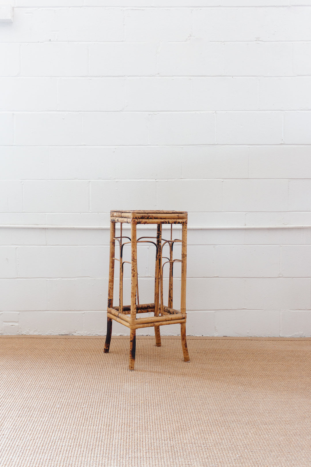 vintage burnt bamboo side table
