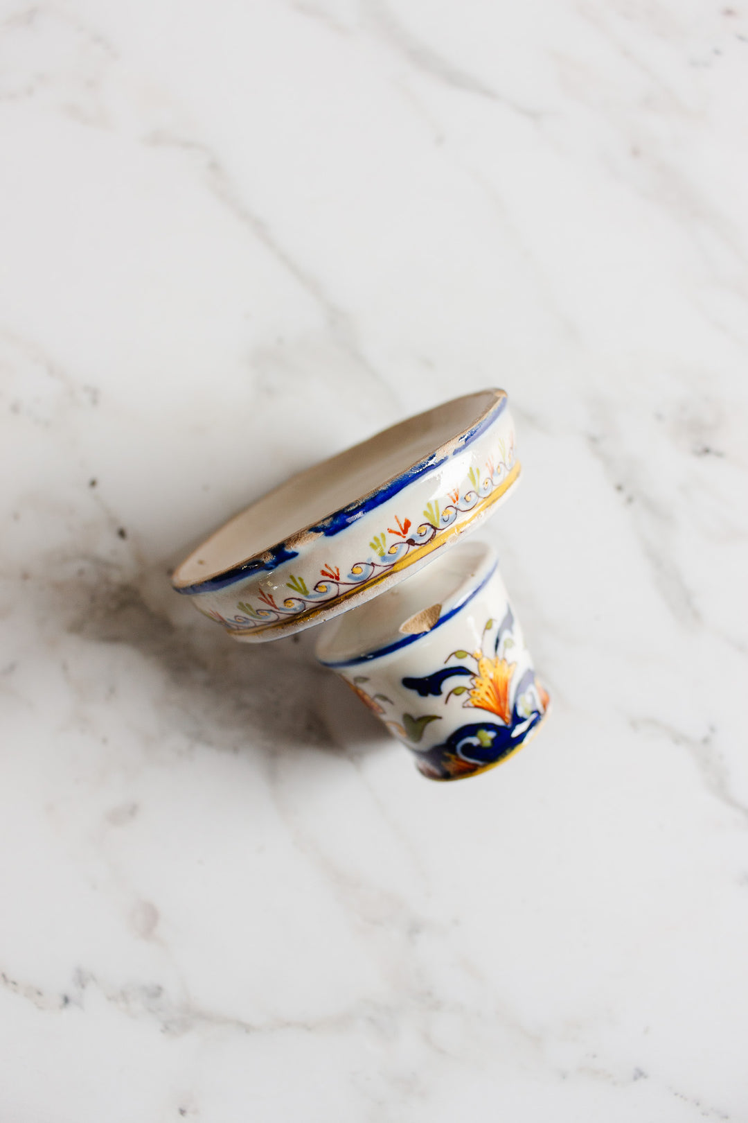 antique french hand painted moustiers match striker