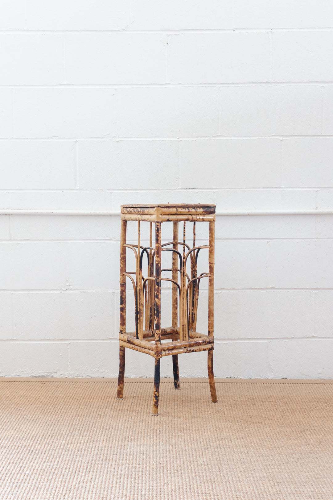 vintage burnt bamboo side table