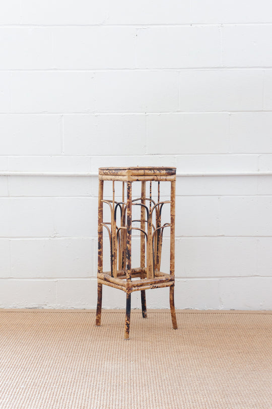 vintage burnt bamboo side table