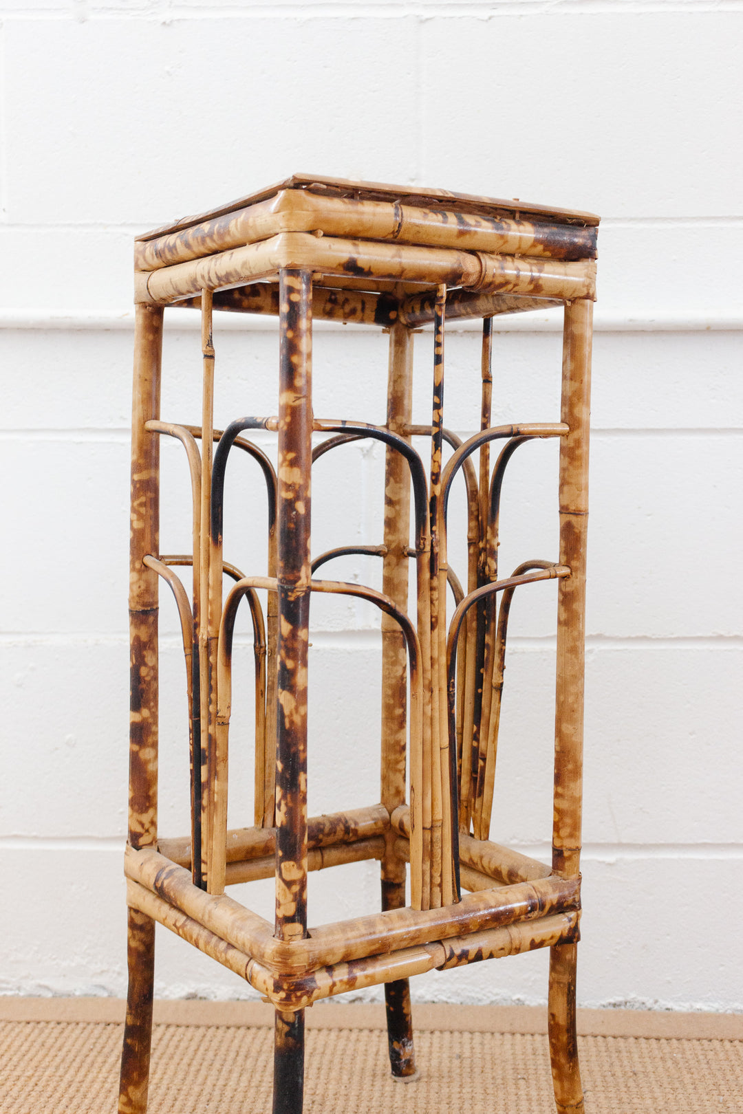 vintage burnt bamboo side table