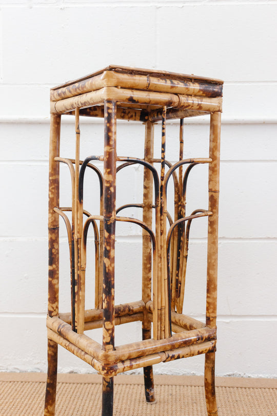 vintage burnt bamboo side table