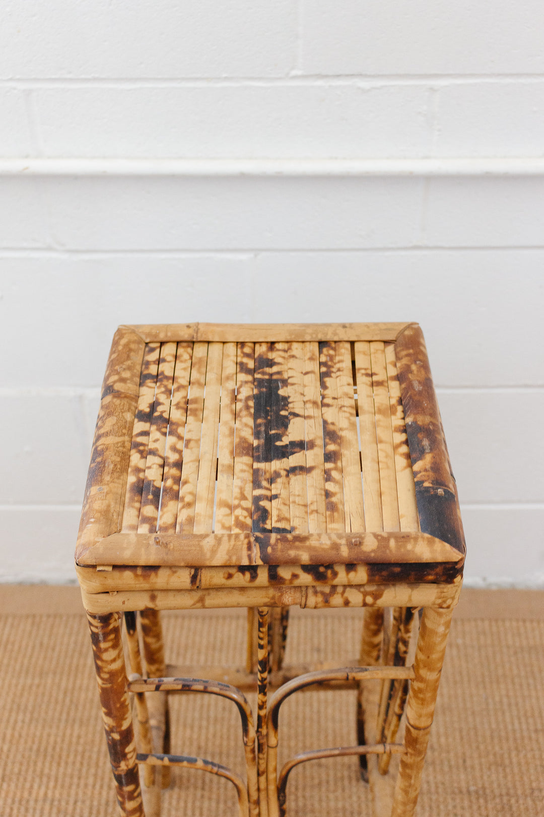 vintage burnt bamboo side table