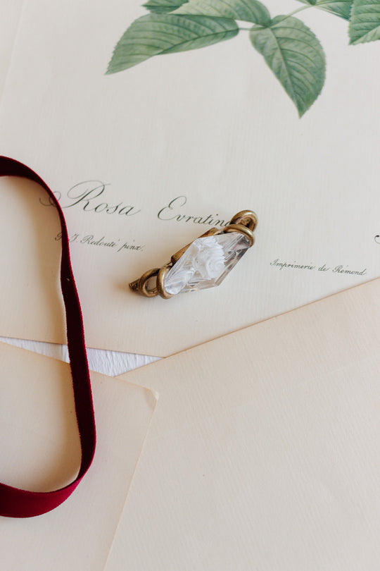 1930s french brass and lucite intaglio carved rose brooch