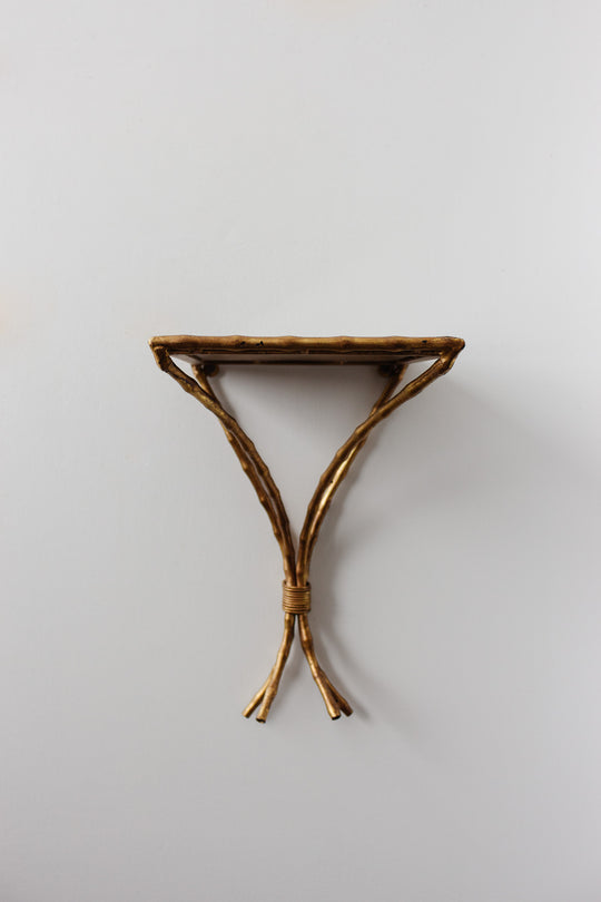 pair of midcentury brass faux bamboo wall sconces with mirrored top in the style of maison bagues