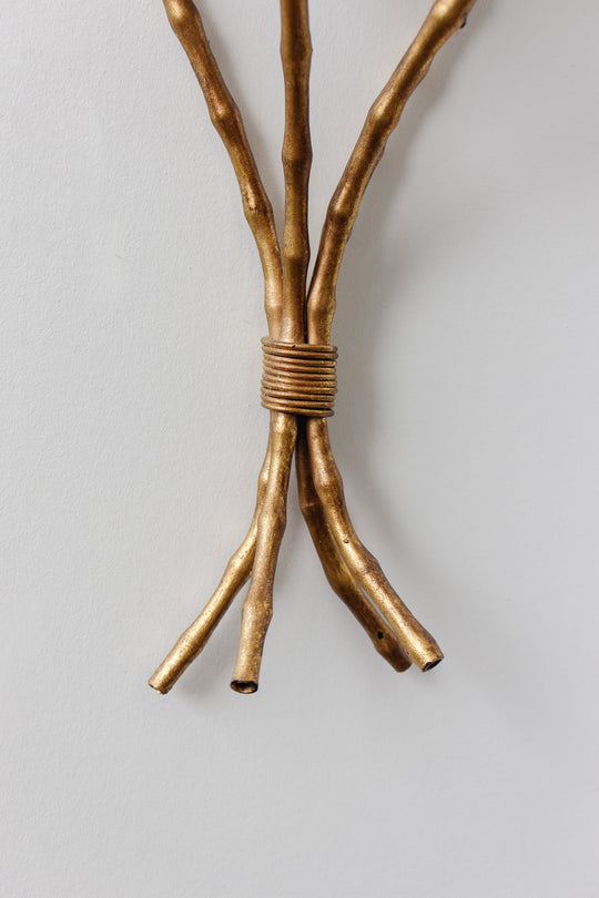 pair of midcentury brass faux bamboo wall sconces with mirrored top in the style of maison bagues