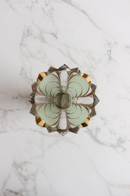 midcentury french green glass by "Kirchner pour Cristalor" vase