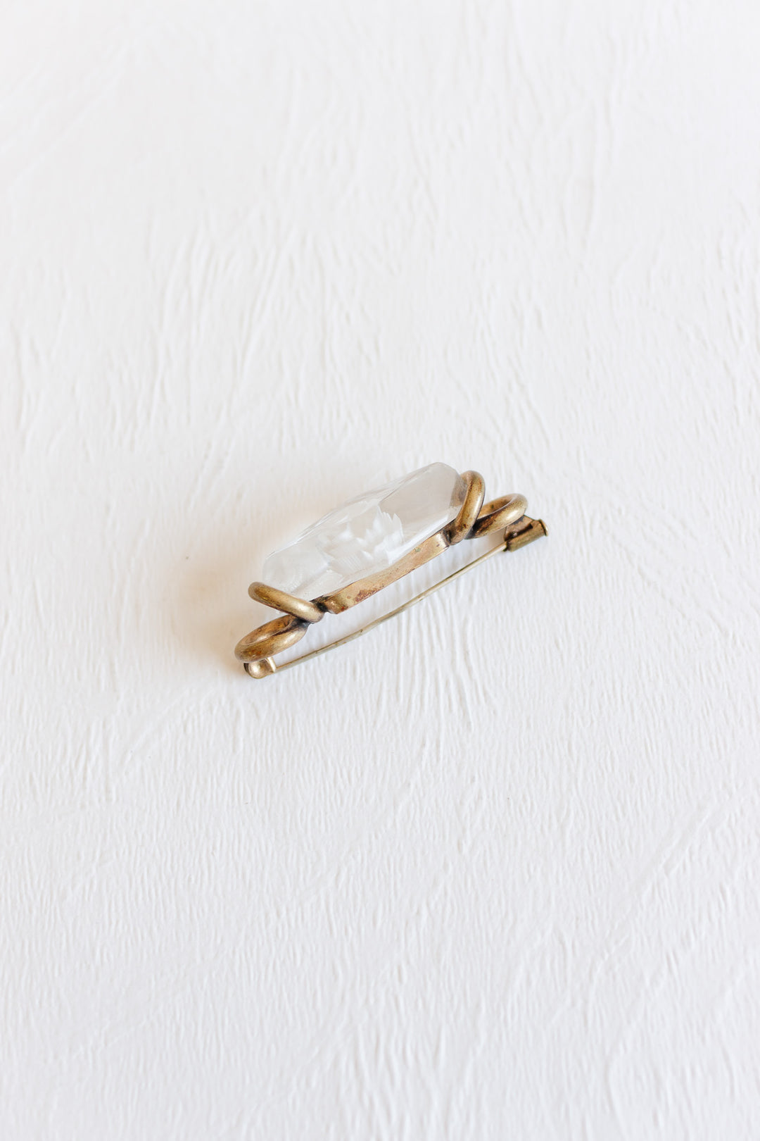 1930s french brass and lucite intaglio carved rose brooch