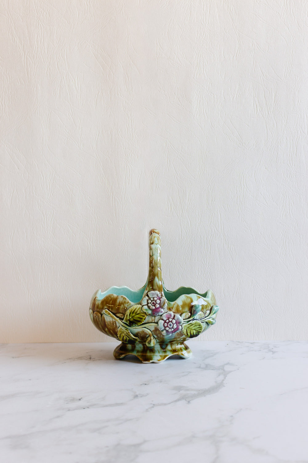 vintage french majolica vase with handle