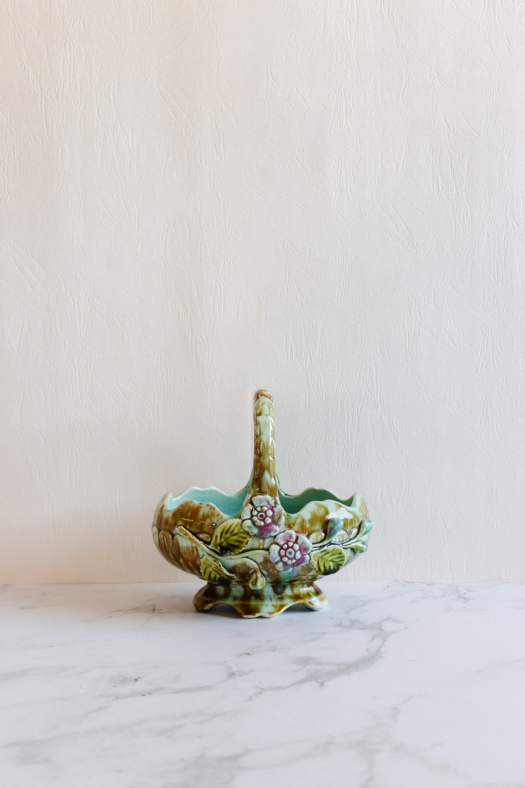 vintage french majolica vase with handle