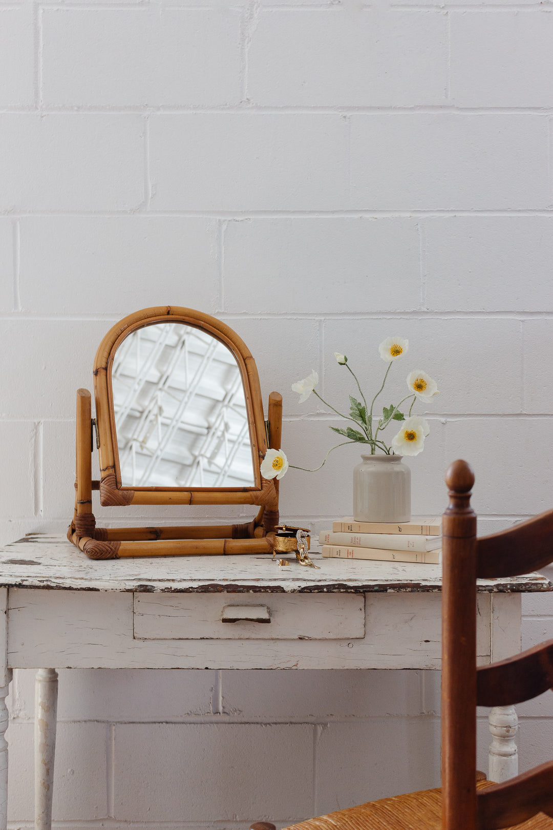 1970s bamboo tabletop vanity mirror