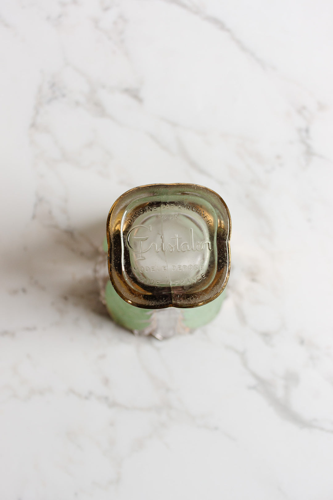 midcentury french green glass by "Kirchner pour Cristalor" vase