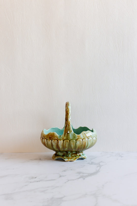 vintage french majolica vase with handle