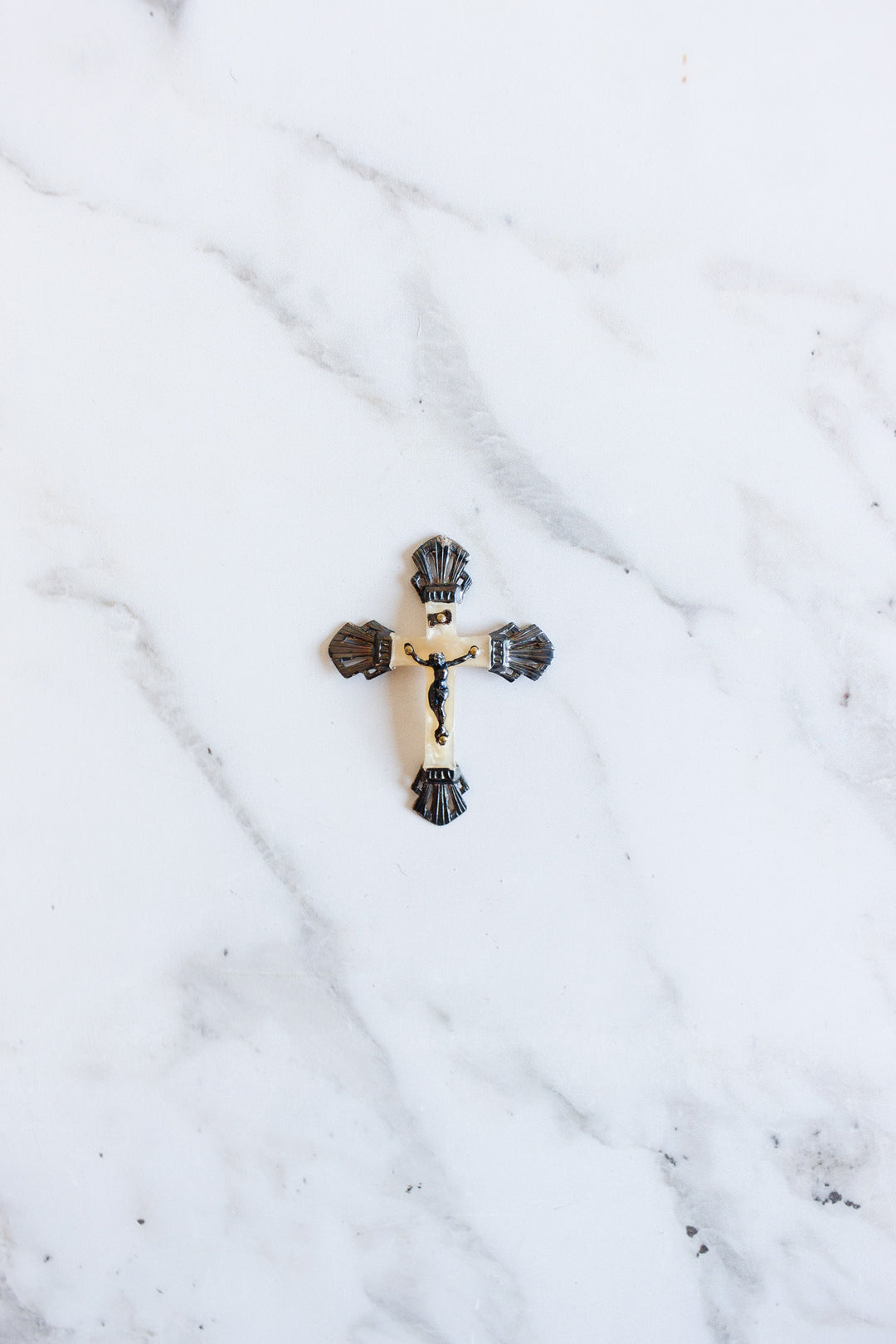 antique french silver and mother of pearl crucifix pendant