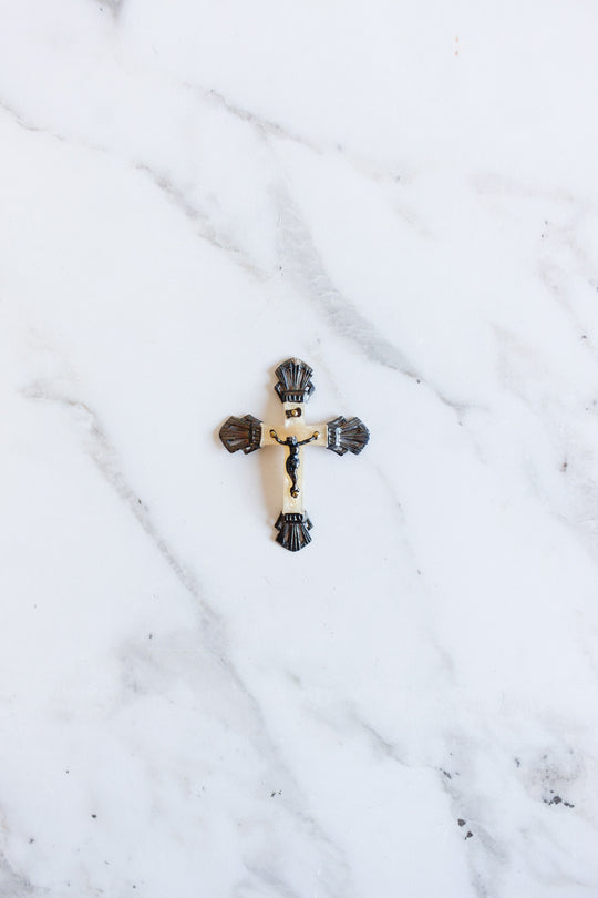 antique french silver and mother of pearl crucifix pendant