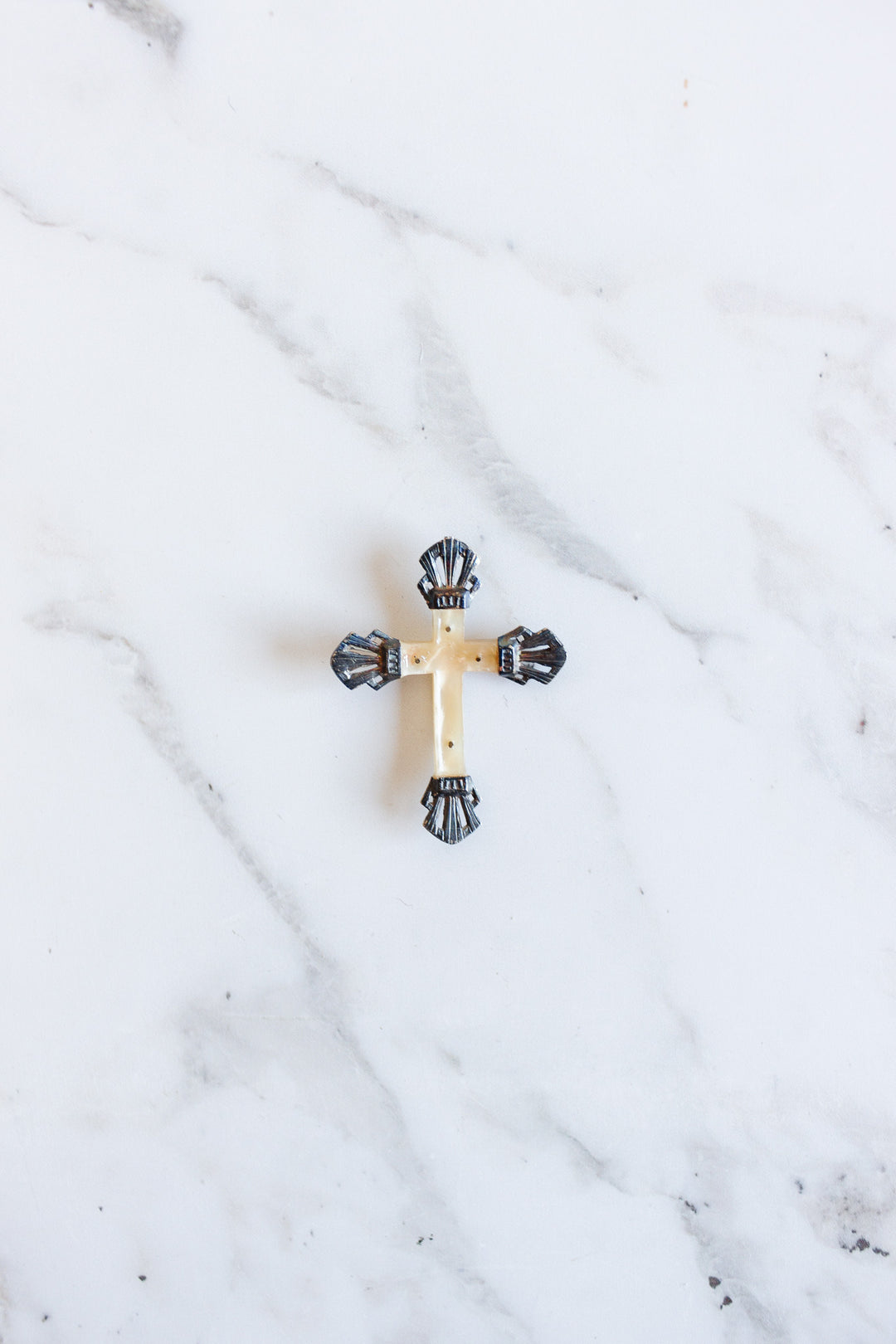 antique french silver and mother of pearl crucifix pendant