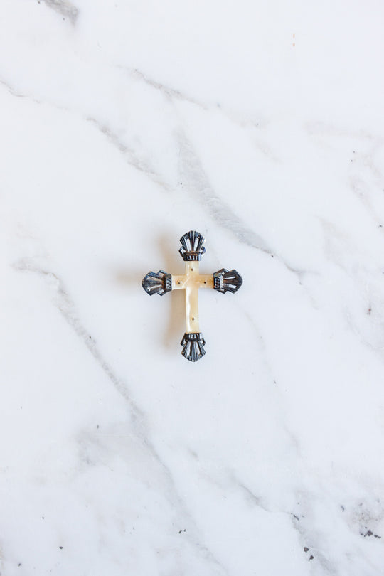antique french silver and mother of pearl crucifix pendant