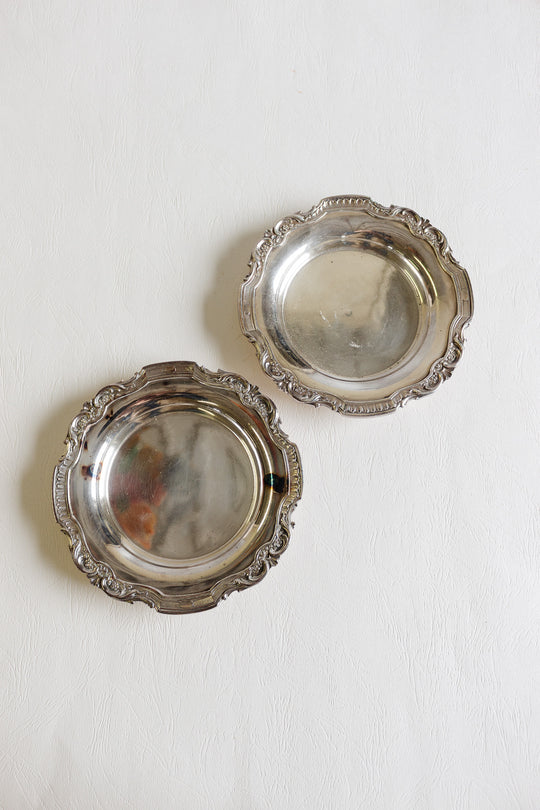 pair of antique french silverplate bottle coasters with poinçons