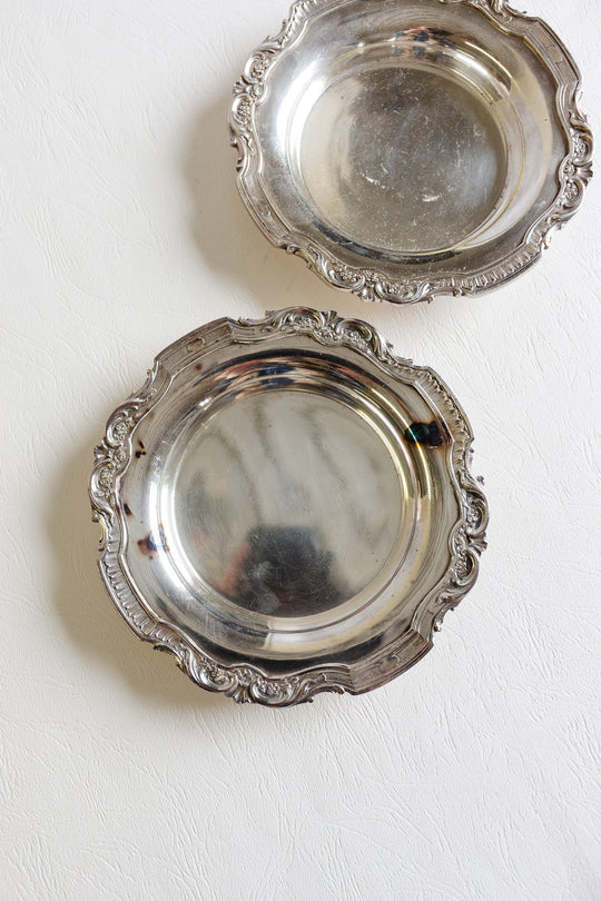 pair of antique french silverplate bottle coasters with poinçons