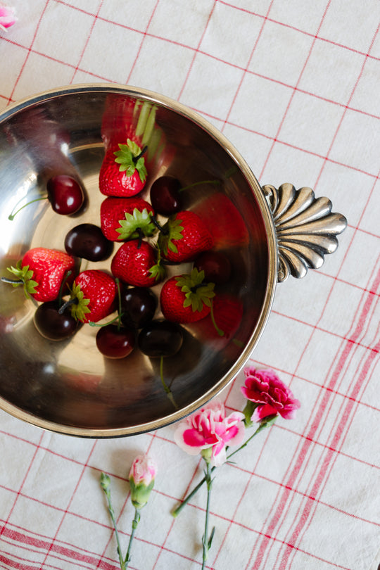 antique french large silverplate bowl with handles with "poinçons"