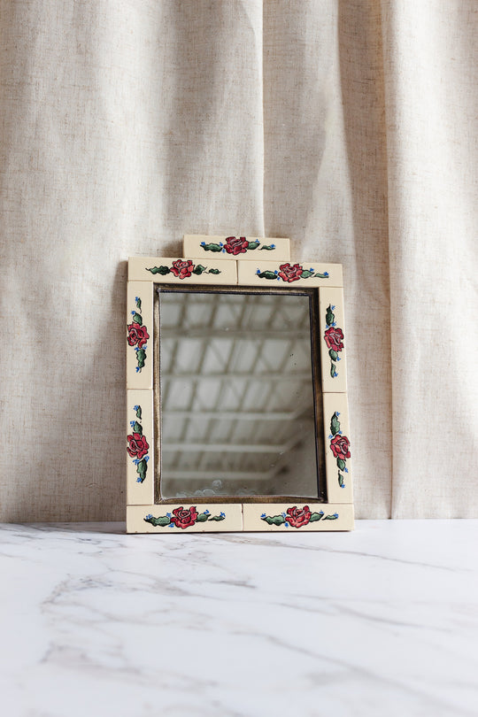 vintage french handpainted floral tile mirror