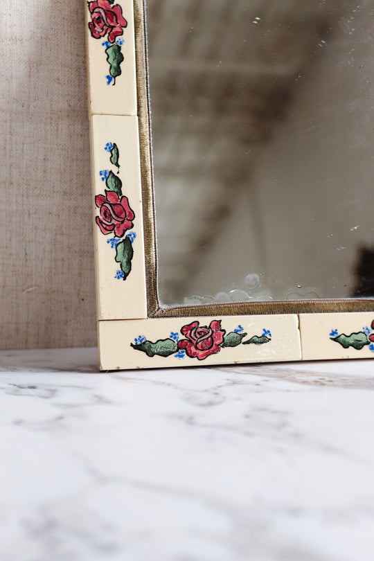 vintage french handpainted floral tile mirror