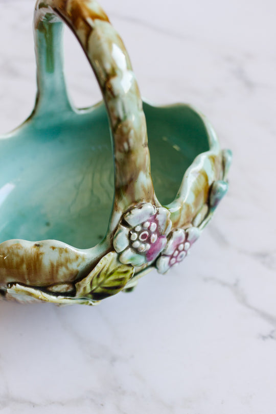 vintage french majolica vase with handle