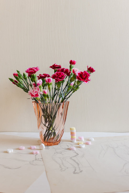 midcentury french pink swirled glass vase