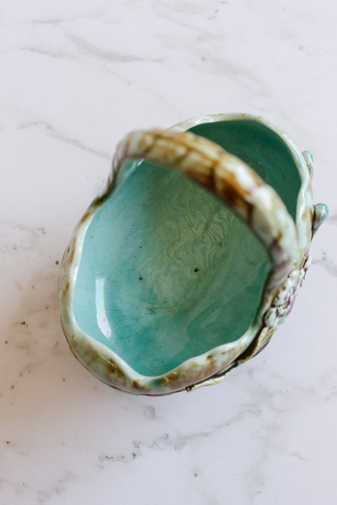 vintage french majolica vase with handle