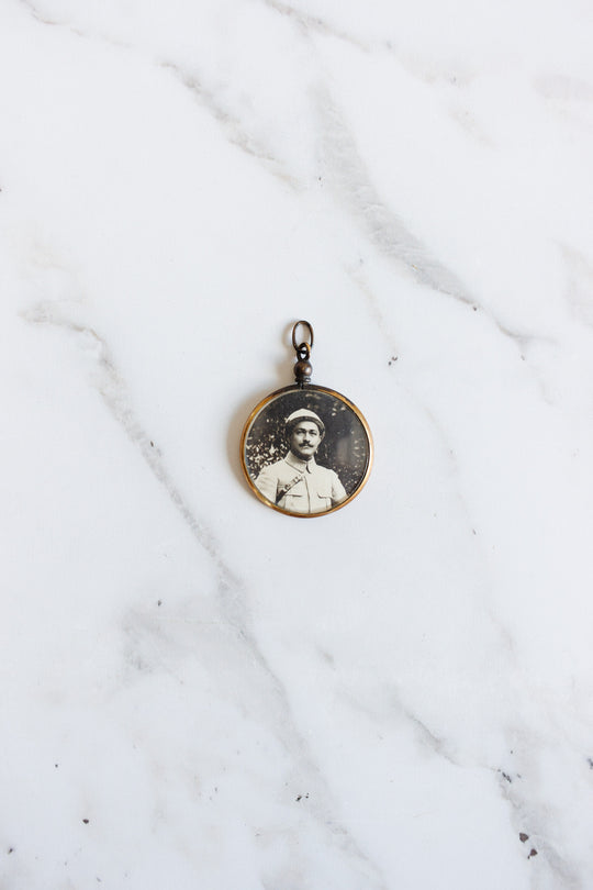 antique french double sided portrait pendant, father