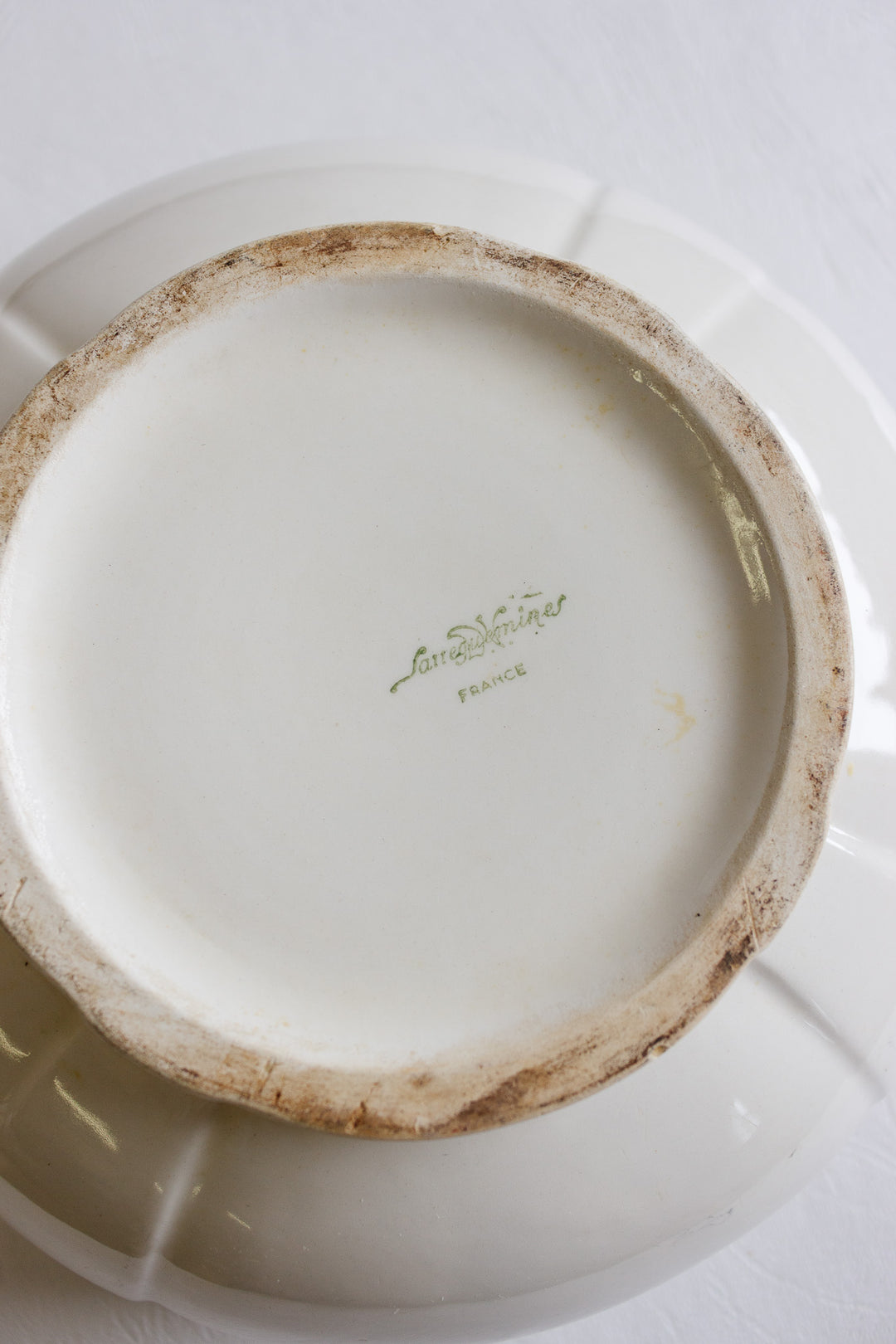 antique french sarreguemines footed ironstone saladier