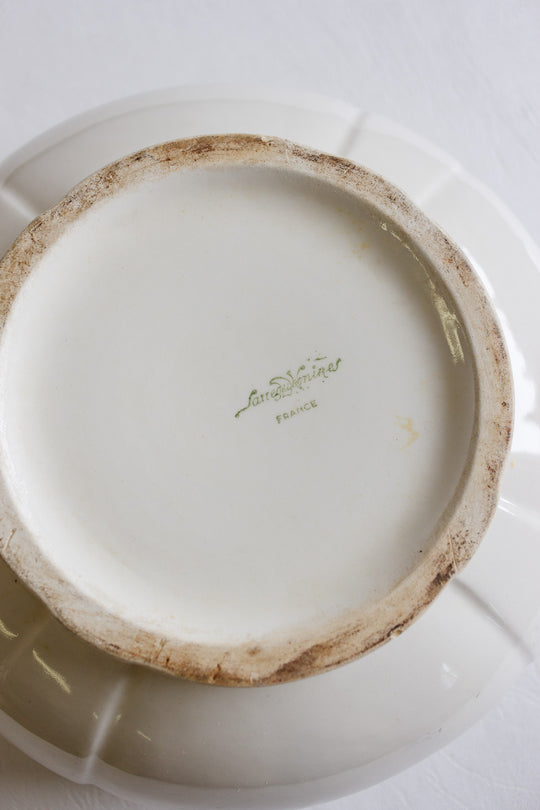 antique french sarreguemines footed ironstone saladier