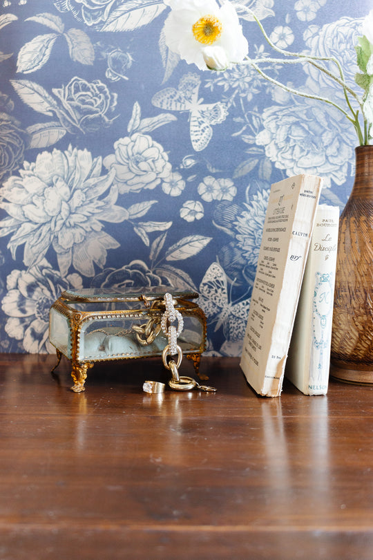 extra large turn of the century French gilt ormolu & beveled glass bijoux casket