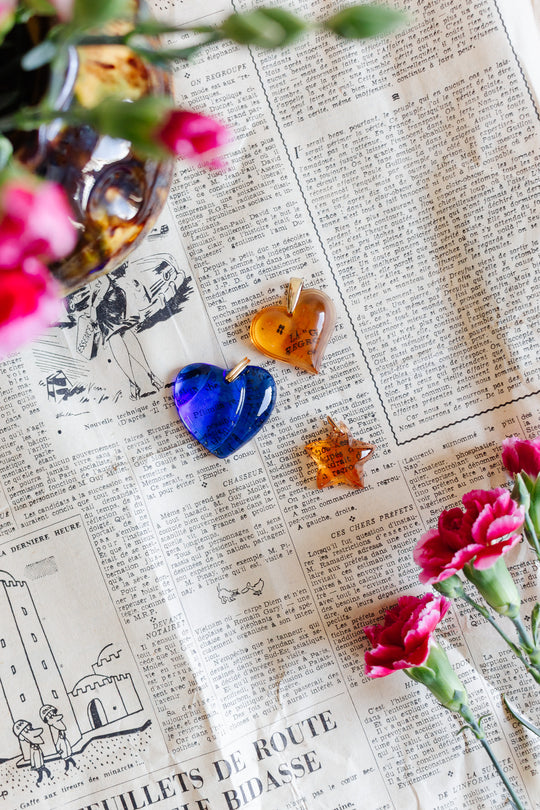 vintage french Bacarrat royal blue crystal heart pendant
